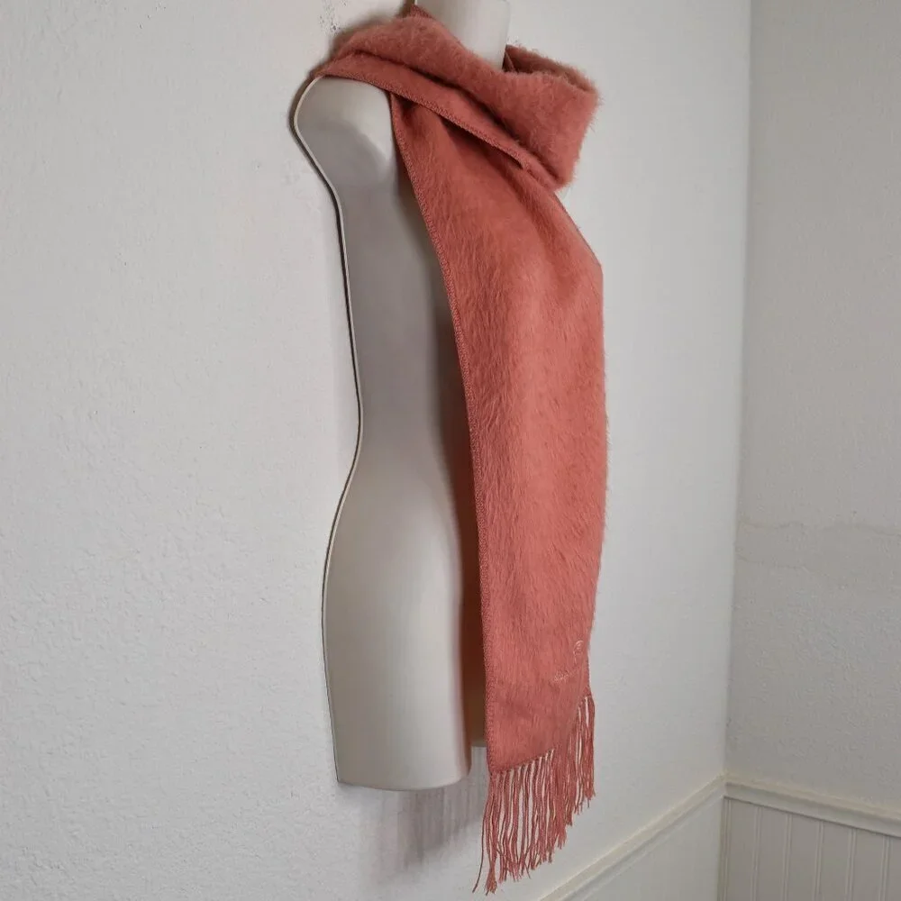Alpaca Camargo Pink Knit Scarf Alpaca Blend Fuzzy Soft Fringed 75X9 Neutral Peru